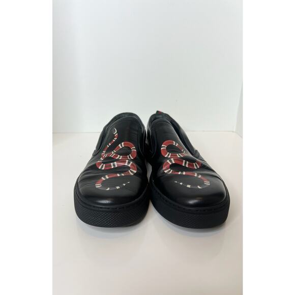 Gucci Black Leather Snake Print Slip On Sneakers, Size 7 - Picture 2 of 9